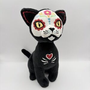 Aurora Felix Plush Day Dead Black Cat Dia De Los Muertos 11" Heart Flowers Kitty